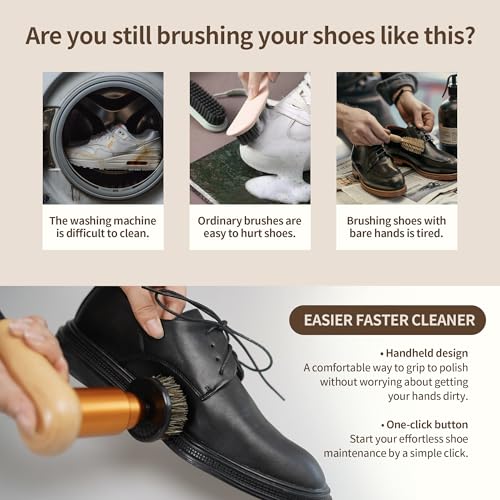 Ksquares Smart Shoe Polisher Kit, 75W Electric Shoe Polisher with Adjustable Speed, Automatic Shoe Shine Kit, Portable Leather Care Cleaning Kit for Shoes, Boots,Bags, Sofa (Yellow Pro) - Thumbnail 3