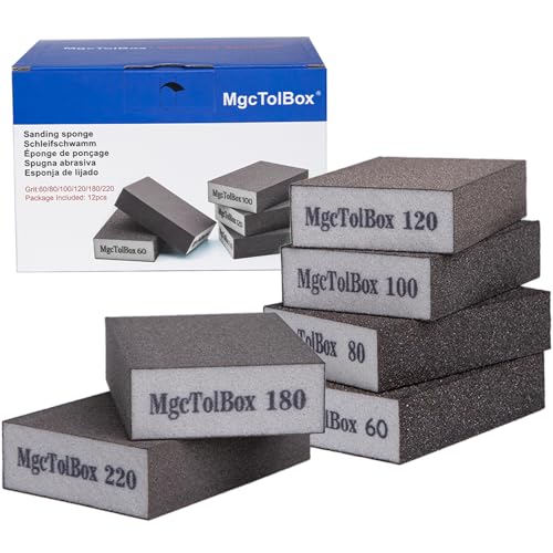 Esponjas de lijado | Mgctolbox 6 Taco Lija, Grano Grueso Medio Fino Muy Fino Esponja De Lija, Lijado De Pintura De Madera, Óxido De Metal, Pared, Plástico