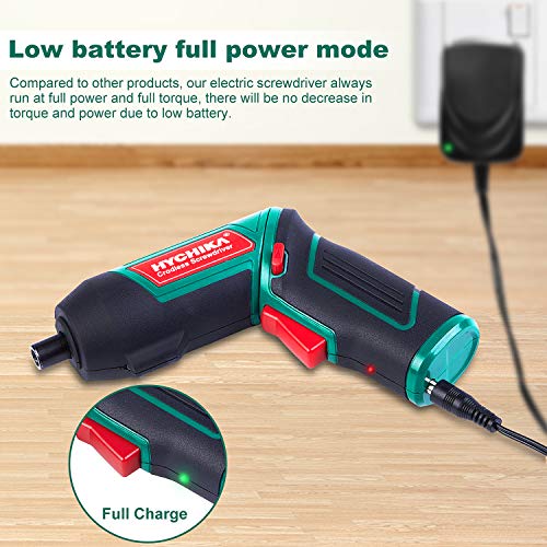 Cordless Screwdriver 6 N.m, HYCHIKA 3.6V 2.0Ah Electric Screwdriver Gun, Adjustable 2 Position Handles, Front LED, DC Charging, 20pcs Accessories