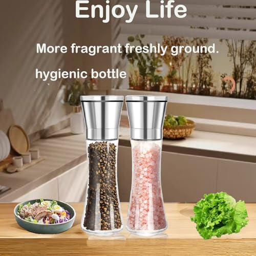 Image of Salt and Pepper Grinder Set, Black Pepper Mill Refillable and Adjustable Coarseness Ceramic Core, Manual Salt Shaker (Spices Free)