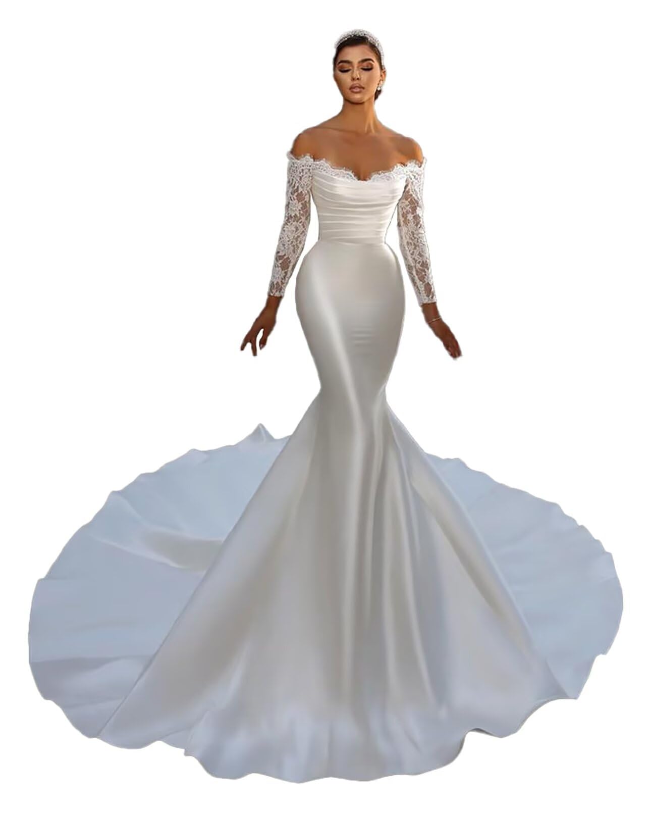 Beach Mermaid Wedding Dresses for Bride 2025 Lace Appliques Tulle Bride Dress He1006