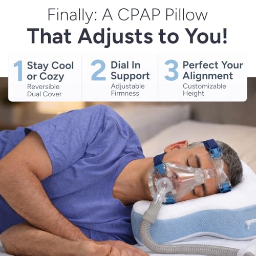 Image of Contour CPAPMax Cooling Gel - CPAP Pillow for Side, Back and Stomach Sleepers with Adjustable Memory Foam - Pillow for CPAP Users, Sleeping with Mask