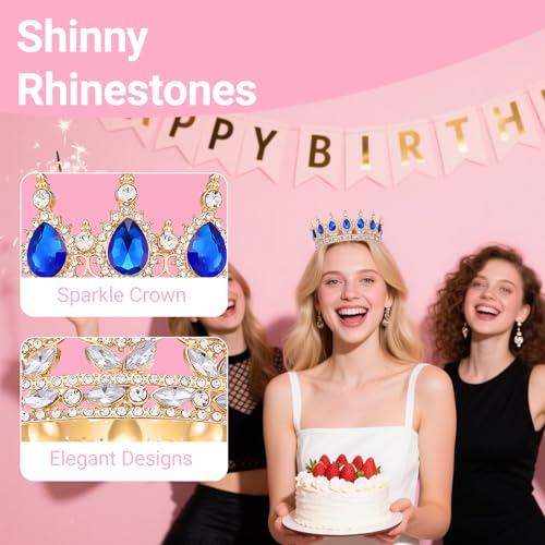 Crown for Women, Queen Crown Tiara for Princess Party (Gold Dark Blue)