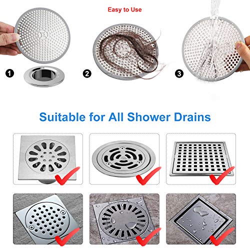 MFTEK Drain Hair Catcher Shower Bathtub Hair Stopper Drain Protector, Easy Clean Drain Cover Strainer Trap for Bathroom and Kitchen Sink-Stainless Steel & Silicone 2 Pack - Thumbnail 4
