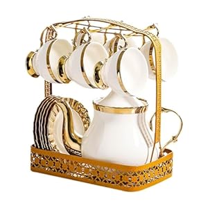 Porcelain Cups and Saucers Set Tea Cup and Saucer Set Afternoon Cup Set Porcelain Coffee Mug for Wedding Holidays Family Cafe Bar, Gold