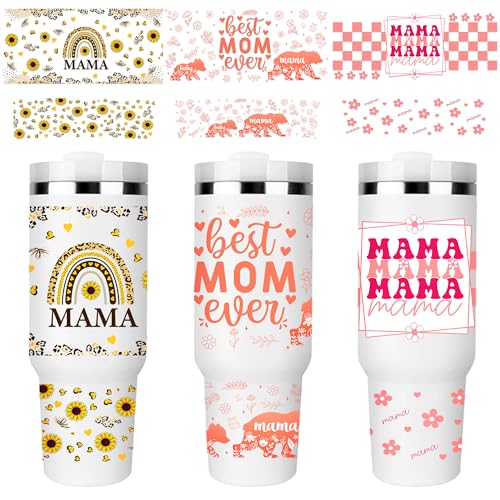 CRASHOT UV DTF Cup Wraps, 6 Sheet Mama UV DTF Transfer Stickers for 40 oz Tumbler, Sunflower Waterproof Uvdtf Cup Wraps, Personalized DIY Craft Supplies & Gifts