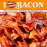 I Love Bacon | 2026 12 x 24 Inch (Hanging) Monthly Square Wall Calendar | Plastic-Free | BrownTrout | Fun Humor Food