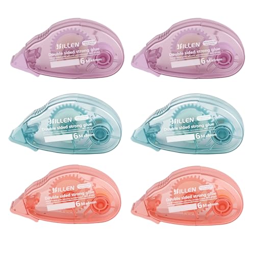 6 Piezas Cinta Adhesiva Doble Cara, 6m x 6mm Cinta Pegamento Roller,Cinta Adhesiva Doble Cara Transparente Dispensador, para Álbumes de Fotos, Tarjetas, Manualidades y Diarios