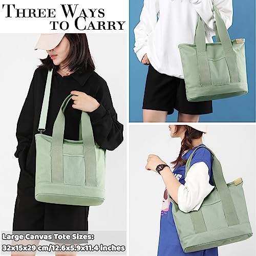 Image of Canvas Tote Bag for Women,Small Totes Bags with Zipper Crossbody Purse with Pockets Large Shoulder Handbag,2 Sizes