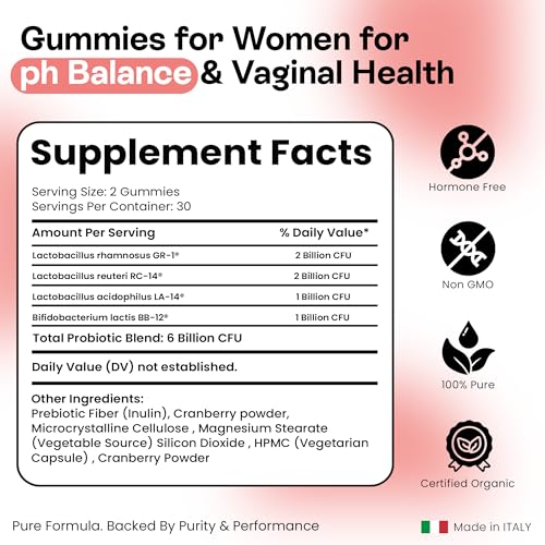 Image of Pharmlitalia Vaginal Probiotics Gummies | ph Balance for Women | Prebiotics and Probiotics for Women | Pineapple Gummies for Women for ph Balance and Vaginal Health | Vaginal Odor Control 60 Gummies