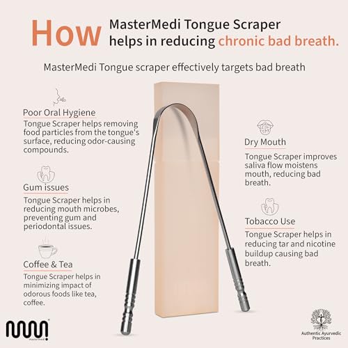MasterMedi Tongue Scraper for Adults, 100% Stainless Steel Tongue Scrubber for Bad Breath, Easy to Use, Tongue Cleaner for Oral Care & Hygiene (Set of 3 (with Travel Case)) - Image 4