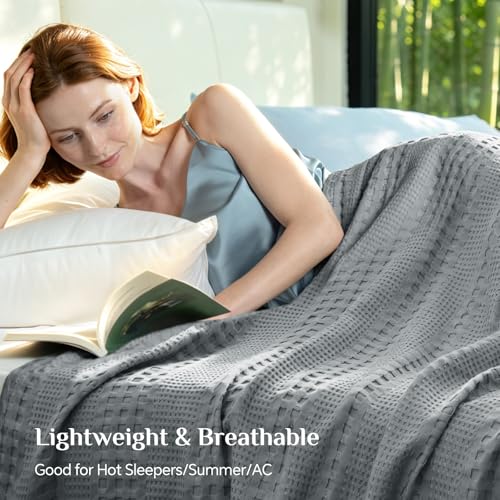 Image of BEDELITE Cooling Waffle King Size Blanket- Lightweight Breathable Cotton Summer Blanket of Rayon Derived from Bamboo for Hot Sleepers, Soft Throws for Bed, Couch and Sofa, Grey, 108x90 Inches