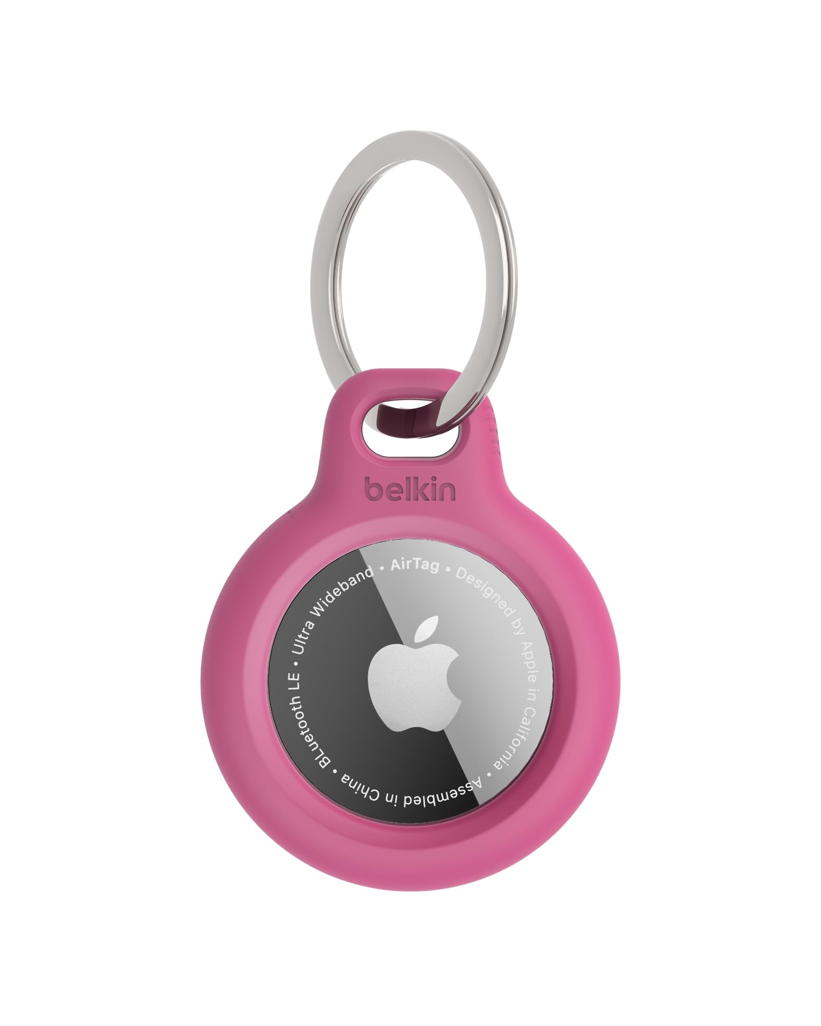 Belkin Polyethylene Terephthalate AirTag Case Secure Holder with Key Chain for Apple Air Tag Protective Cover with Advance Scratch Resistance - Pink Colour, Key Ring (F8W973)