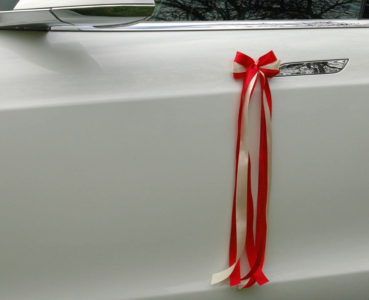 Véritable bouquet de roses - Décoration de voiture - Couple de roses - Colombes - Cœurs - Décoration de voiture de mariage (thé + colombes)
