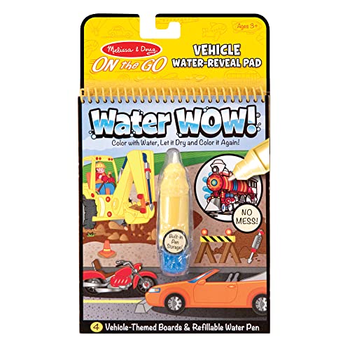 Melissa & Doug On the Go Water Wow! Reusable Water-Reveal Activity Pad - Vehicles - Stocking Stuffers, Water Wow Vehicles, Mess Free Coloring Books For Toddlers Ages 3+, Travel Toys For Toddlers