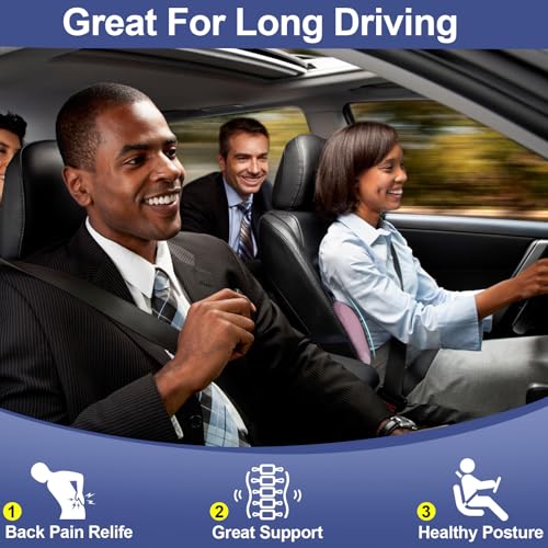 Image of BYMECOST Lumbar Support Pillow for Car, Memory Foam Car Seat Back Support Pillow for Driving, Back Cushion with Strap for Pain Relief, Ergonomic Back Cushion for Office Chair, Wheelchair (Pink)