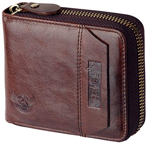 Admetus Genuine leather Zippered Bifold gifts for men wallet Exquisite gift ,Brown2