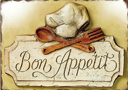 Plaque en métal vintage Bon Appetit - Décoration murale rétro pour cuisine, restaurant, café, bar, pub, bureau, club - 20,3 x 30,5 cm