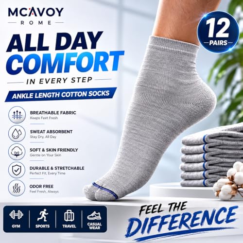 Image of MCAVOY ROME Ankle Length Cotton Socks Men & Women for Sports Unisex Multicolor Socks Ideal for Gym, Casual Wear & Running Odor Free,