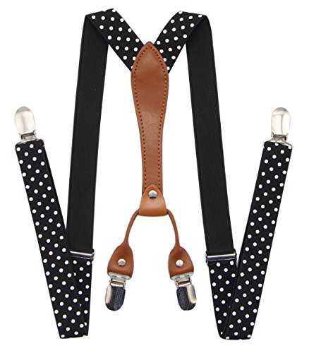 Jaifei Suspenders & Bowtie Set- Men's Elastic X Band Suspenders + Bowtie For Wedding, Formal Events (Black-Dots) #TOP1