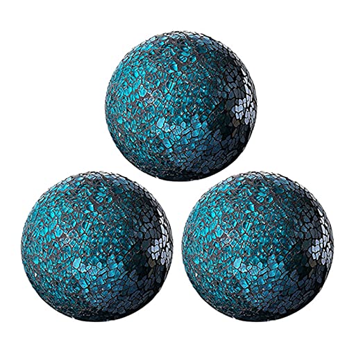 Lot de 3 Boules Décoratives en Mosaïque de Verre Craquelé, Ensemble de Boule en Verre pour Bols, Vases, Centres de Table, Décoration pour Salon/Salle à Manger, Diamètre de 10 cm (Bleu) Cover