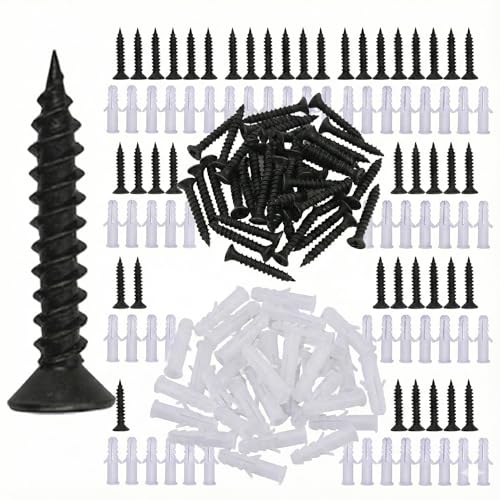 Image of ZEN METALS Nylon Wall Plug & Screw Set 50mm (2 Inch) - 50+50 Pcs - Heavy Duty Plastic Sleeve Anchors with Drywall Screws for Wood, Brick, Concrete & Drywall