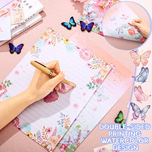 Image of TaoBary 160 Pcs Stationery Paper Set 50 Double Sided Stationery Papers with 50 Matching Envelopes and 60 Round Dot Sticker, 10 Design(Watercolor Butterfly,8.5 x 11 Inch)