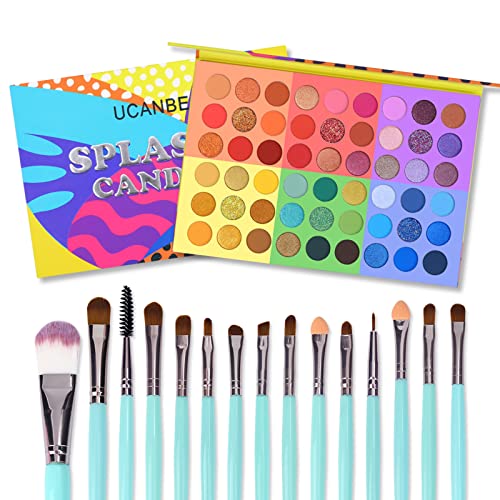 UCANBE Spotlight Eyeshadow Palette + 15 PCS Eye Brushes Makeup Set, Professional 40 Color Matte Shimmer Glitter Eye Shadow Pallet Highly Pigmented Waterproof Long Lasting Make up Pallete