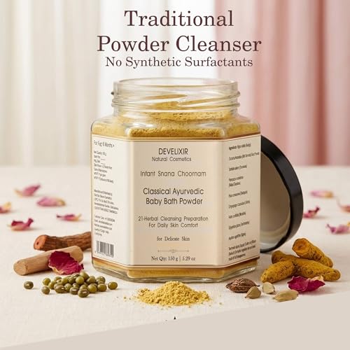 Image of Girl baby Bath powder | Even skin tone Natural Glowing | Wild Turmeric, Green gram, Sandalwood, Rose21 Ayurvedic herbs )