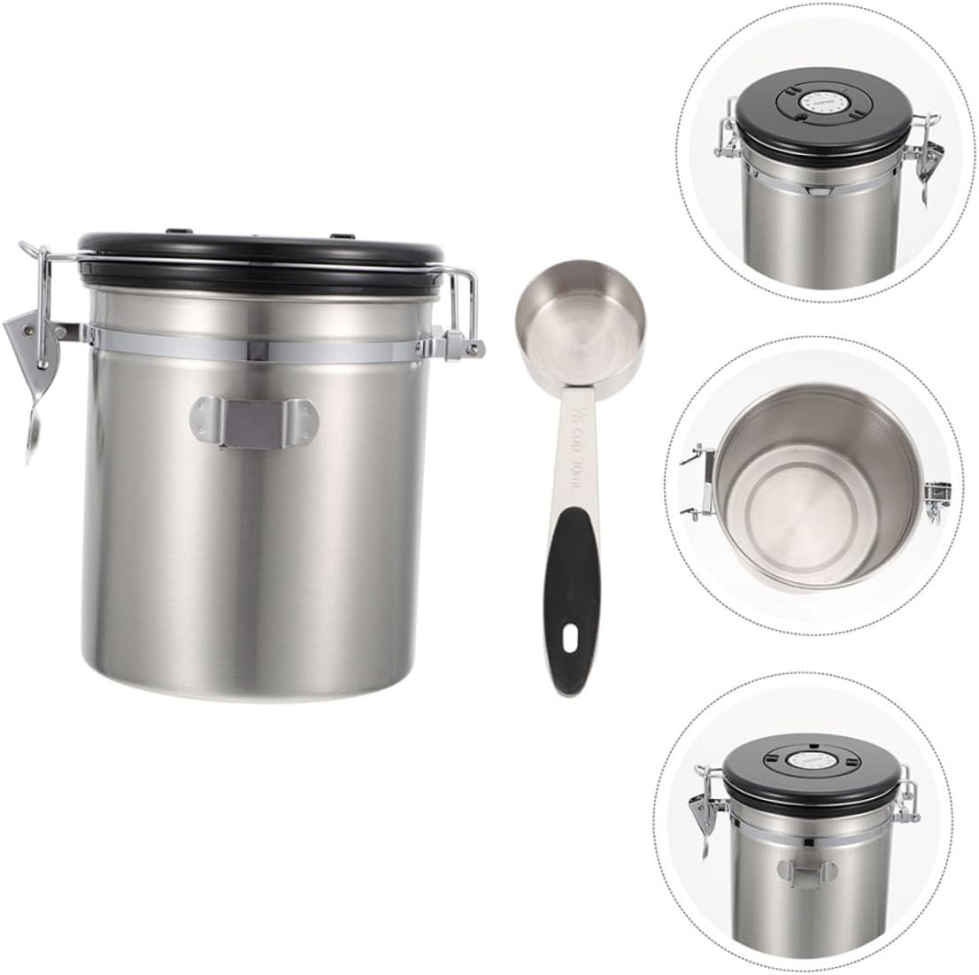 Airtight Sealed Food Storage Container for Cat and Dog Food, 1.8l Stainless Steel Grain Sealed Jar with Steel Spoon, Animal Treat Storage Canister for Home Use