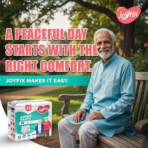 Image of JOYFIX Adult Diapers | Pant Style | Waist Size 60-102 cm (24 inch-40 inch) | Medium | Pack of 5 | Odour lock | Anti-Bacterial Absorbent - M (50 Pieces)