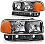 DWVO Headlight Assembly Compatible with 1999-2006 GMC Sierra 1500 2500/2007 GMC Sierra 1500&1500HD&2500HD&3500 Classic / 00-06 Yukon Headlights Black Housing Amber Reflector Clear Lens