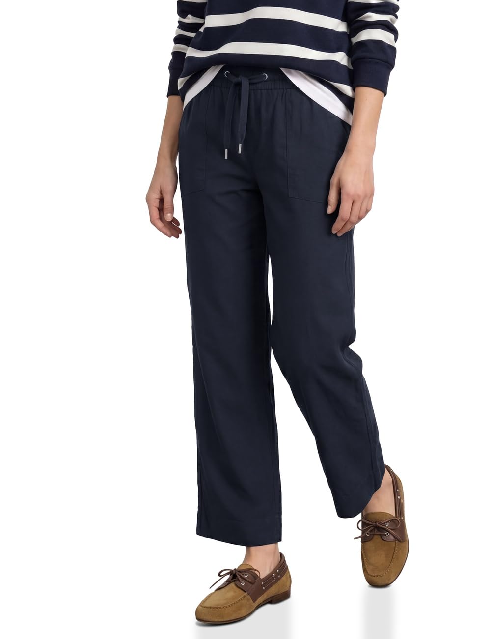 Street One Straight Leg Trousers with Turn-Up Detail Deep Blue 38