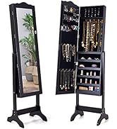 GOPLUS Armoire à Bijoux Sur Pied à Roulettes Verrouillables Avec Miroir Pleine Longueurlumieres Ledserrure A Clemarron 75723637