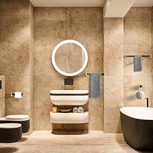 Image of TURS 5-Piece Bathroom Hardware Set Matte Black and Brushed Gold Towel Bar Holder Set Hand Towel Holder Toilet Paper Holder and 2 Towel Hooks,Stainless Steel Wall Mounted