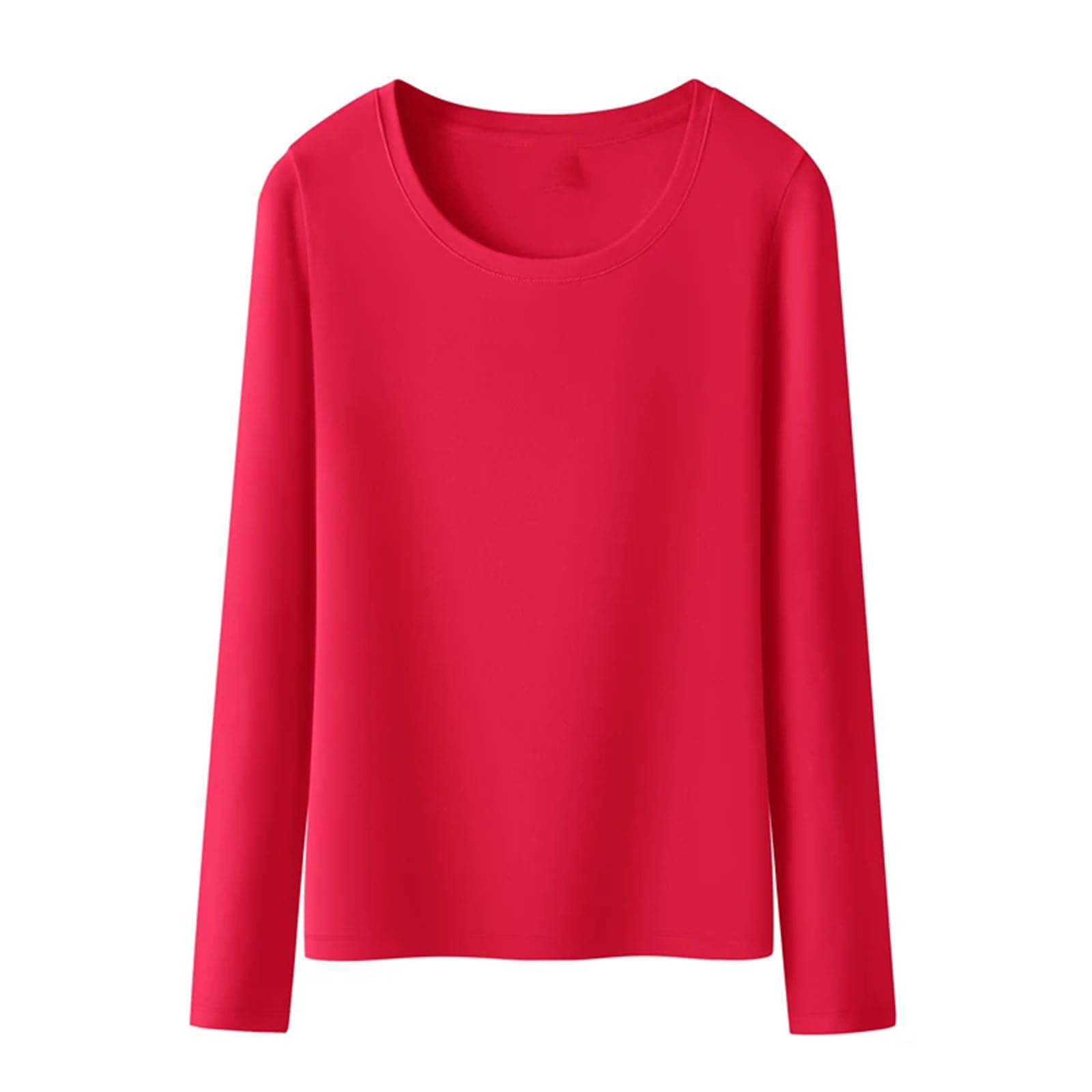 Camiseta de algodón suave para mujer, cuello redondo, color liso, camisetas de manga larga
