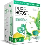 Pureboost Superfoods Clean Energy Drink Mix with B12, 7 Organic Green Superfoods Powder and Vitamins. Spirulina. Naturally flavored with Green Apple. No Sugar. No Sucralose. (30 Count, Green Mojo)