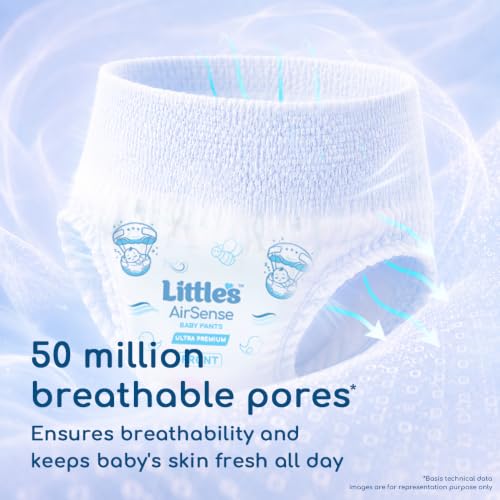 Image of Little's AirSense Ultra Premium Pant Style Baby Diapers L 44 Count | 50 Million Breathable Pores | Enriched with Shea Butter | Dermatalogically tested |9-14 kg