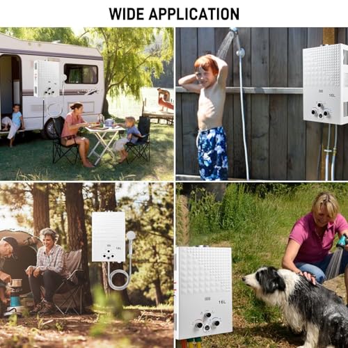 Gas Water Heater 16L Outdoor Instant LPG Water Heater, Tankless Propane Water Eater with Digital Display and Multi-Protection for Camping, Trips, RV, Pet Washing (White, 16L) - Image 9