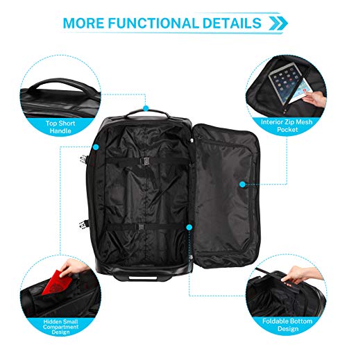 Gonex Rolling Duffle Bag with Wheels, 70L Water Repellent Wheeled Travel Duffel Luggage with Rollers 26 inch, Black