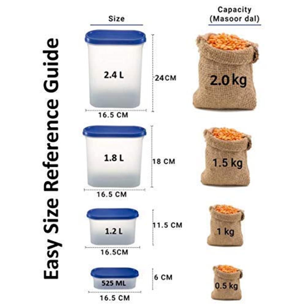 SIMPARTE Recipiente hermético de plástico para almacenamiento de cocina con tapa para almacenamiento de cocina, apilable, sin BPA (azul claro, 1200 ml, juego de 6)