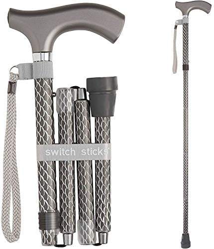 Switch Sticks Walking Cane for Men or Women, Foldable and Adjustable from 32-37", Engraved Graphite, FSA HSA Eligible