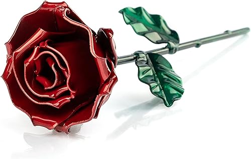 Miniatura 2 de Forging Art Bcn Hand Forged Eternal Wrought Iron Rose - Gift for Mother's Day, Valentine's Day, 6th Year Wedding Anniversary (RedGreen)