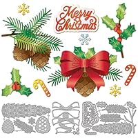 GLOBLELAND Weihnachts Tannenzapfen Stanzformen Metall Frohe Weihnachten Stanzungen Stechpalmenschleifen Stanz Und Prägevorlagen Für Scrapbooking Basteln Papierkartenherstellung