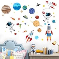 Outer Space Wall Decals for Kids: Peel and Stick Astronaut Planets Rocket Wall Stickers - Wall Art Decor Kids Supplies Ages 1-12 Year
