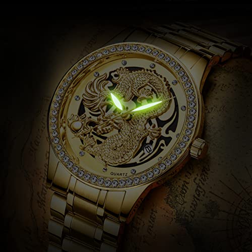 Image of Goodern Couple Pair Watches Luminous Stainless Steel His and Hers Dragon Wristwatch Large Face Quartz Watch for Men & Women His and Her Couple Watches Romantic Quartz Waterproof Classic Couple Watch