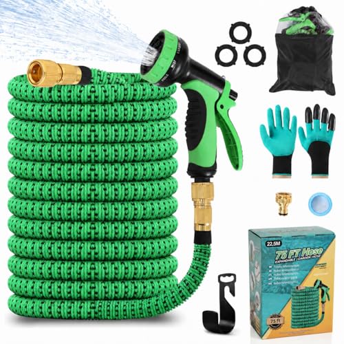 Tuyau d'Arrosage Extensible 22.5M avec Enrouleur Automatique, Tuyau Jardin Retractable Flexible 10 Modes, TPE 2500D Renforcé, Raccord Métal Antifuite, pour...