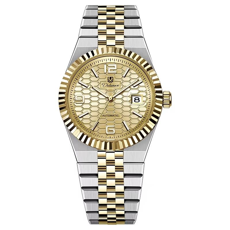 celegance Reloj Mecánico Automático para Hombre, Acero Inoxidable, Dial 40mm, Calendario Completo, Función Luminosa, Resistente al Agua, Incluye Kit Ajuste Correa (Dorado)