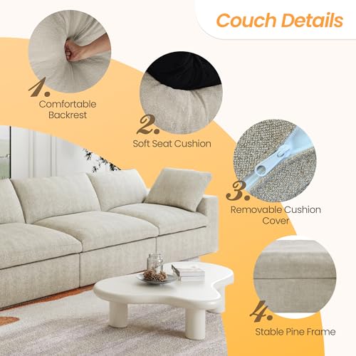 Image of JACH V-Shaped Sectional Couch, Deep 5-Seats Convertible Sectional Sofa, Cushion Covers Removable, Modern Modular Sofas for Living Room /Bedroom /Apartment (Khaki)