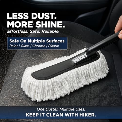 Image of Hiker by Varroc Multi-Purpose Car Duster | Wax-Treated Microfiber Brush for Scratch-Free Cleaning | Long Handle, Reusable, Ideal for Car, Truck, SUV & Home Use | Pack of 2 | Wax-Coated Microfiber Brush | Scratch-Free | Long Handle | Reusable | Car, Truck, SUV & Home Use | Easy Dust Removal